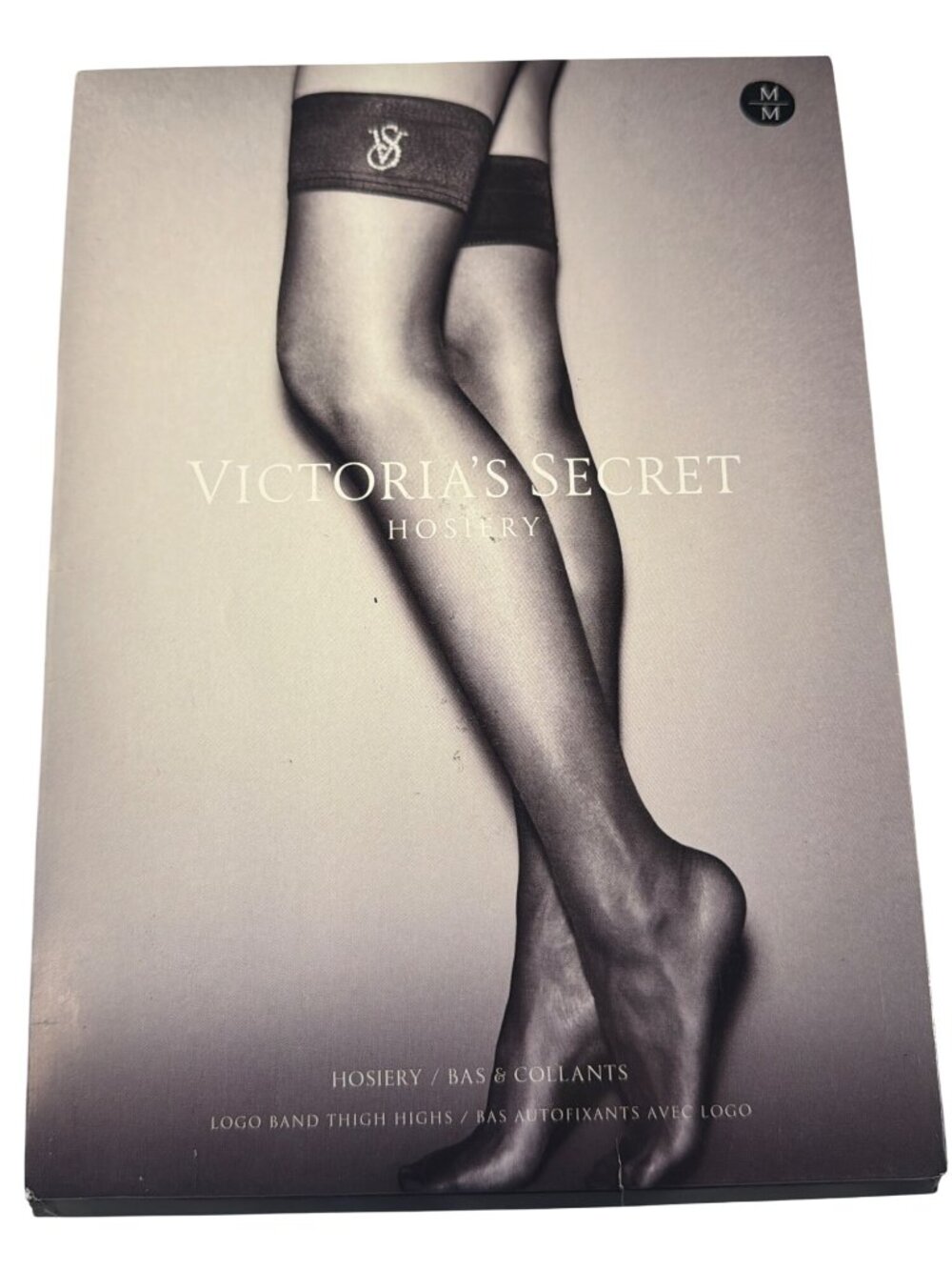 Victoria's Secret Crystal Logo Band Thigh Highs Hosiery Black M NWT